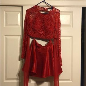 Two piece red homecoming dress